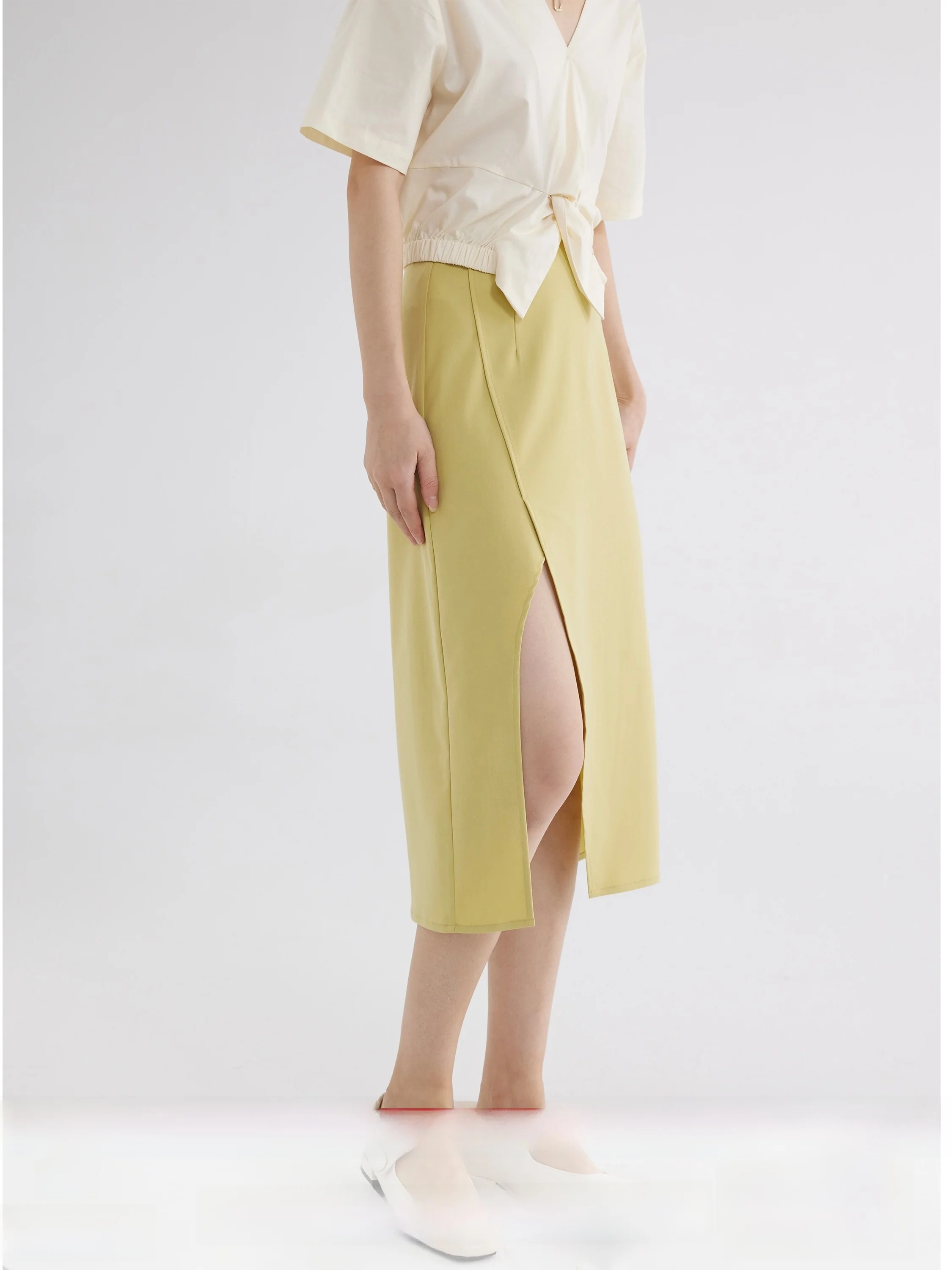 

Slimming Side-Slit High-Waisted Bodycon Skirt Asymmetrical Pleated Cotton Blend Summer Faion Commute Sle A-Line Skirt