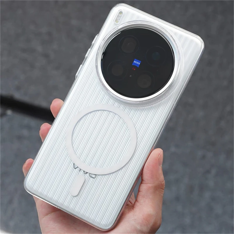 

Case For Vivo X200 Pro Mini X300 Pro X 200 Ultra X100 S 5G for MagSafe Matte Transparent Luggage Stripe Slim Cover Bumper