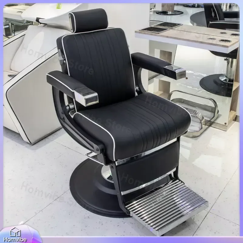 Vintage Black Gold Barber Chair Professional Salon Styling Reclining Shaving Chair for Men Barbershop Furniture Retro