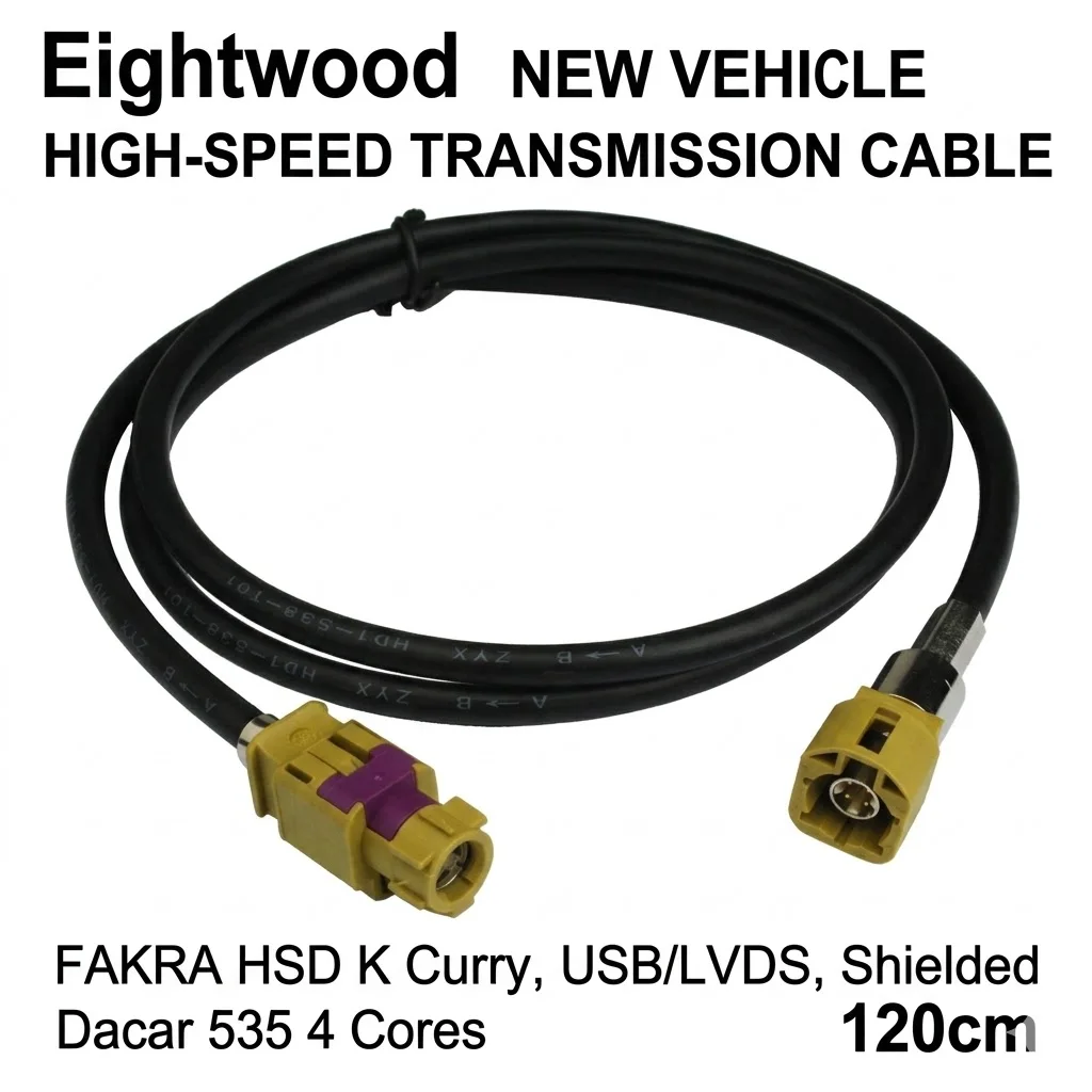 Eightwood Custom FAKRA HSD New Vehicle High-speed Transmission FAKRA HSD Code K Curry LVDS 120cm Shielded Dacar 535 4-Core Cable