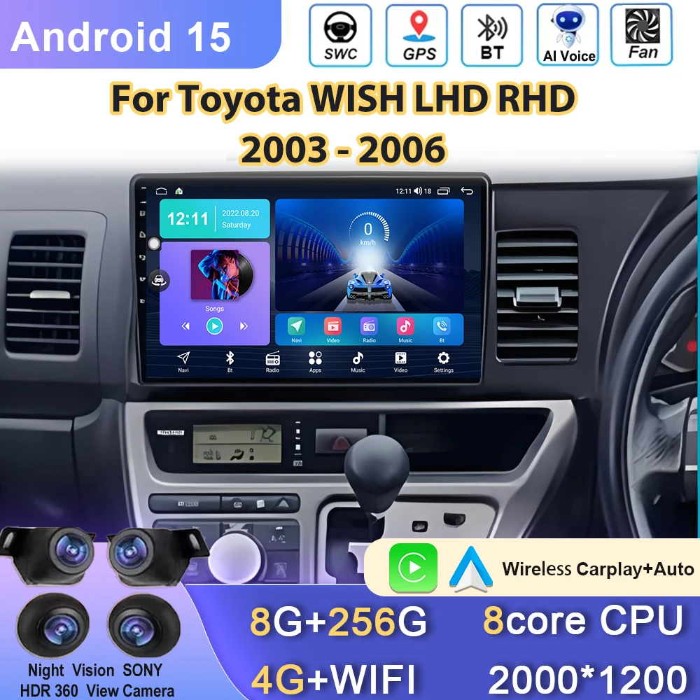 

Car Radio For Toyota WISH LHD RHD 2003 - 2006 Carplay Android Stereo Player Multimedia Head Unit No 2din DVD Video QLED Screen