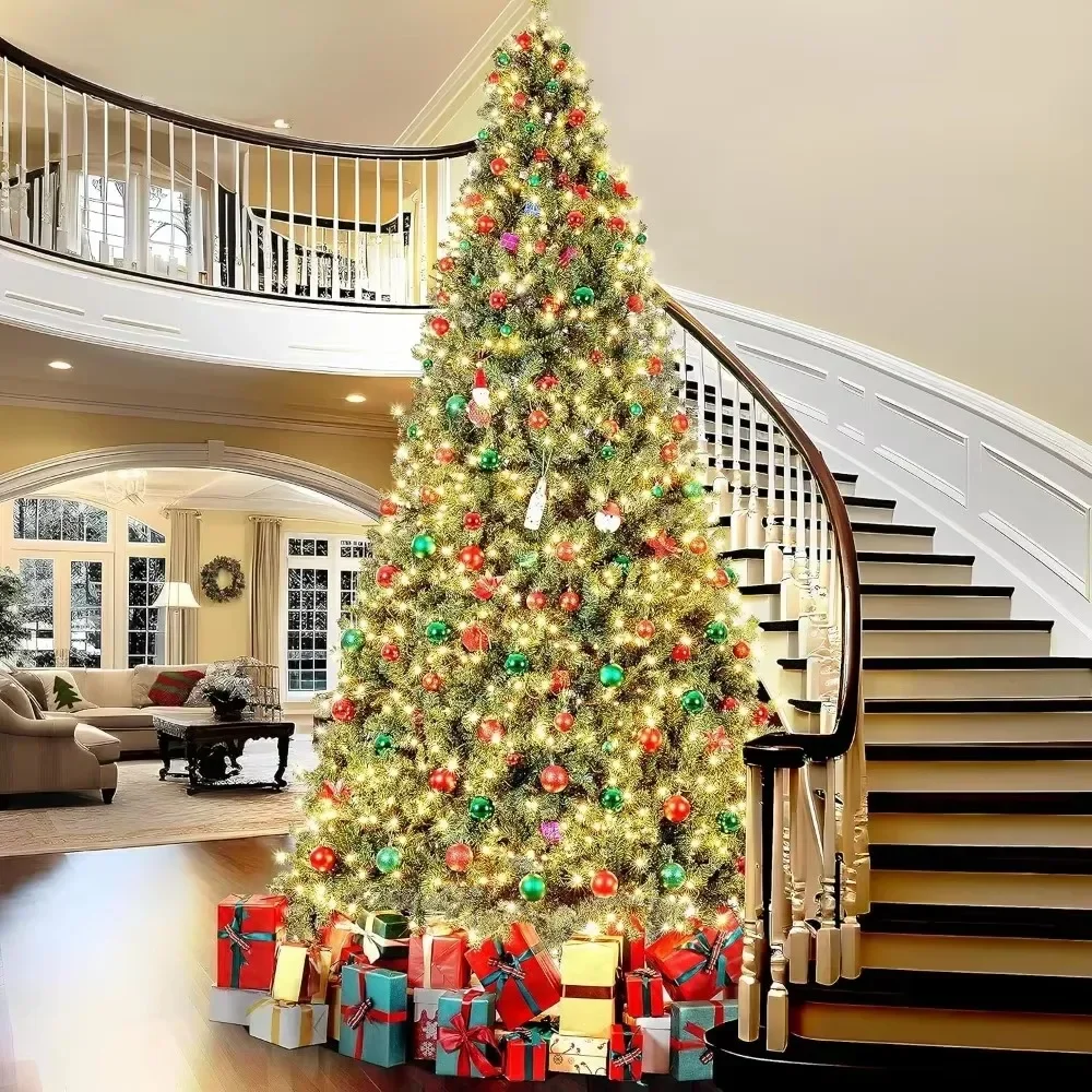 

12ft Pre-lit Spruce Artificial Hinged Christmas Pine Tree Prelighted Holiday Xmas Tree for Home Party Decoration Christmas Trees