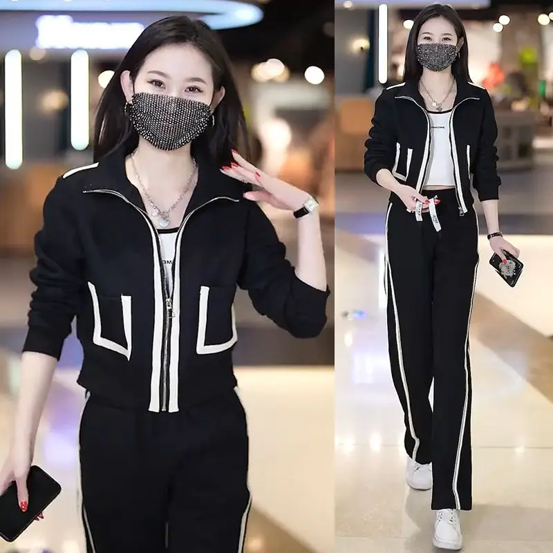 2023 Spring and Autumn Korean Edition New Casual Sportswear Set Loose Wide Leg Pants Fashion Style Women's Two Piece Set Trend