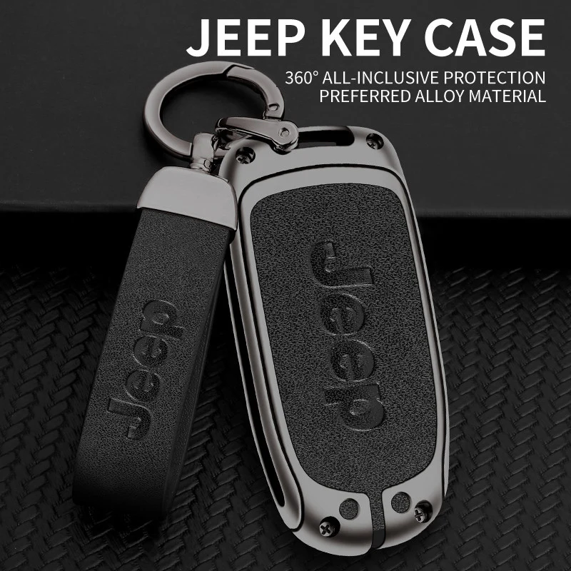 Zinc Alloy Leather Car Key Cover Case Fob for Jeep Renegade Compass Grand Cherokee for Chrysler 300C Wrangler Car Accessories