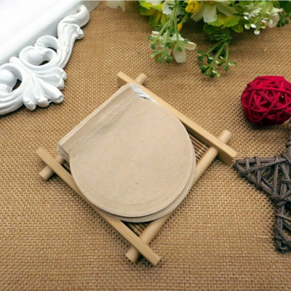 

100Pcs Premium Disposable Tea Filter Bags 6Cm Khaki Drawstring Design for Loose Leaf Tea Powder Home Office Cafe