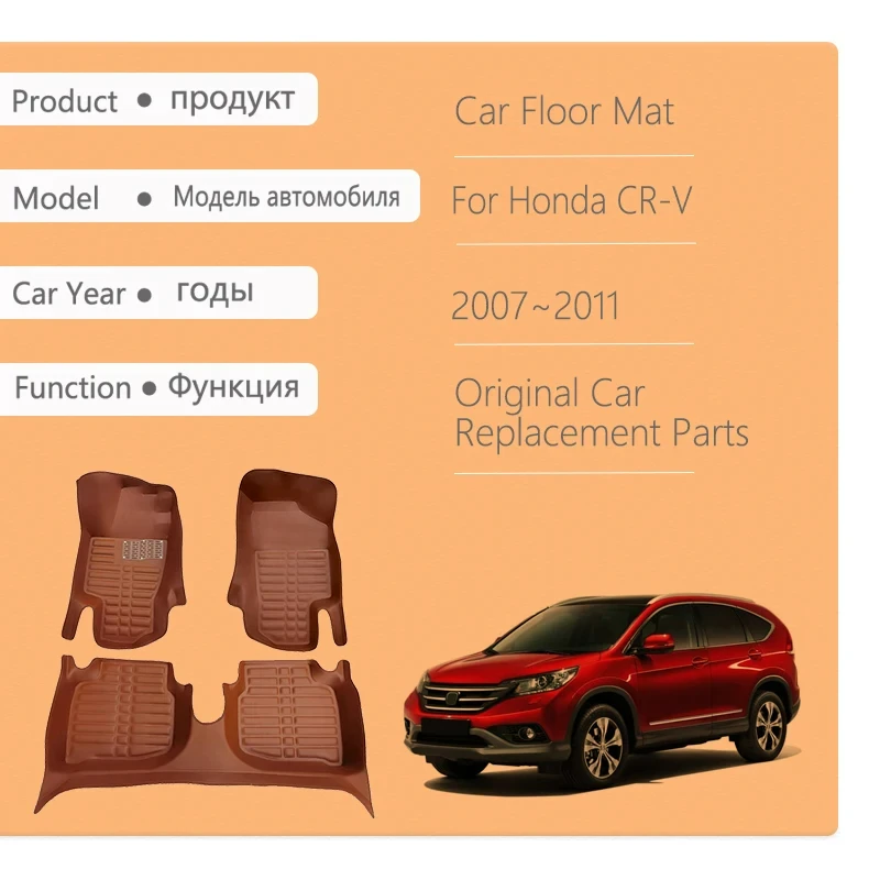 3PCS Car Floor Mats For Honda CR-V CRV RE 2007~2011 Anti-dirty Left Hand Driver Cover Waterproof Pad Foot Carpet Car Accessories