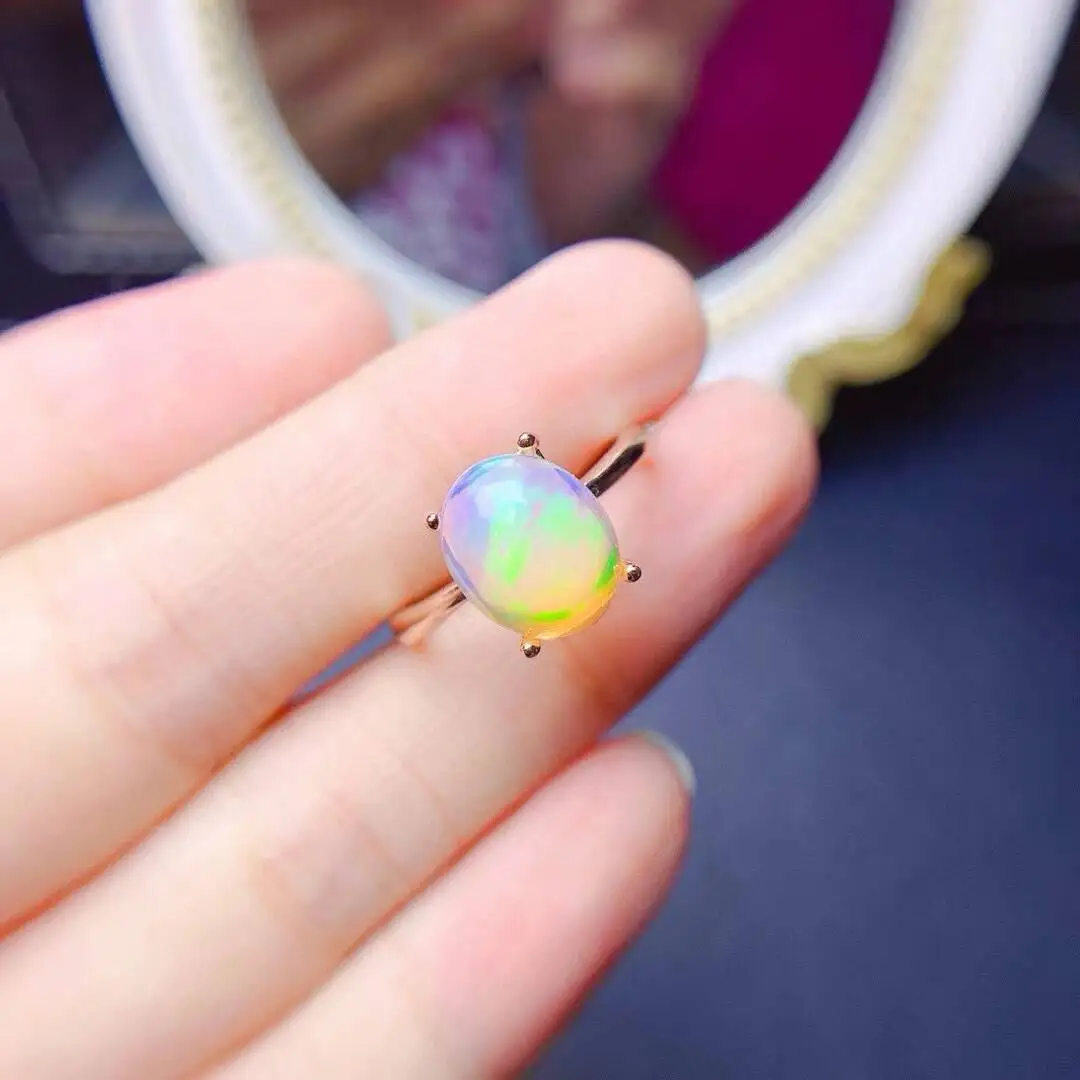 

KJJEAXCMY Jewelry Natural Women's Colorful Opal Ring 925 silver inlay Colorful and splendid Crystal pure fire flash explosion