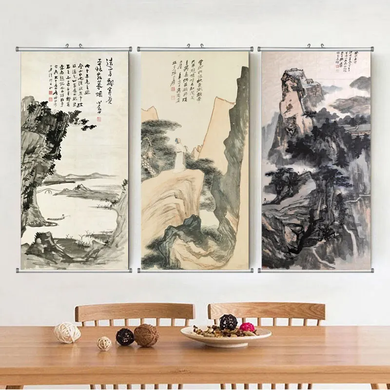 

Zhang Daqian Ancient Chinese Brush Painting Print Canvas ink Landscape wall Picture For Living Room Study home decor Frame