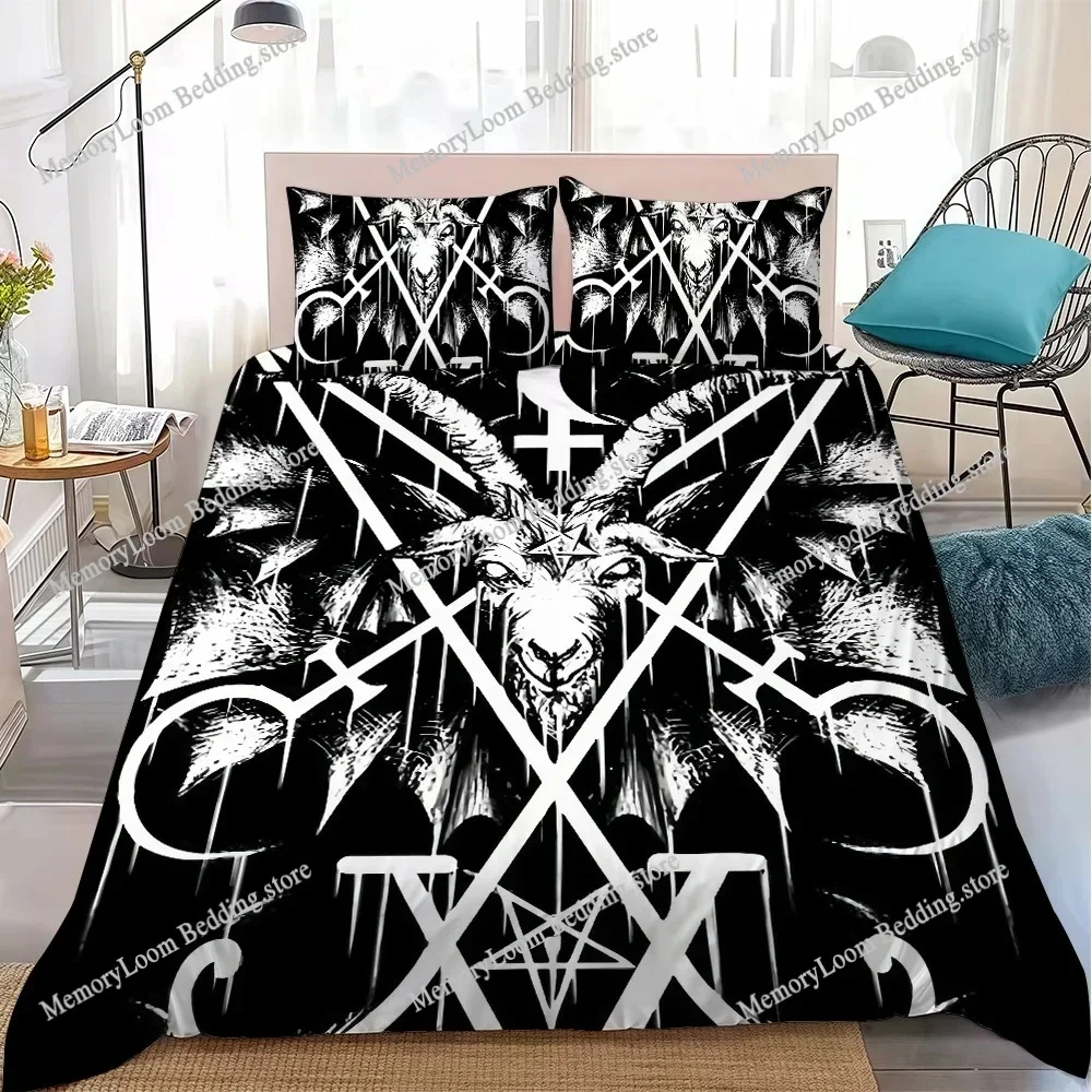 Skeleton Goat Satanic Pentagram 666 Duvet Cover Set Style Bedding Soft Laundry Cotton Bed Student Dormitory Gift Home Textile