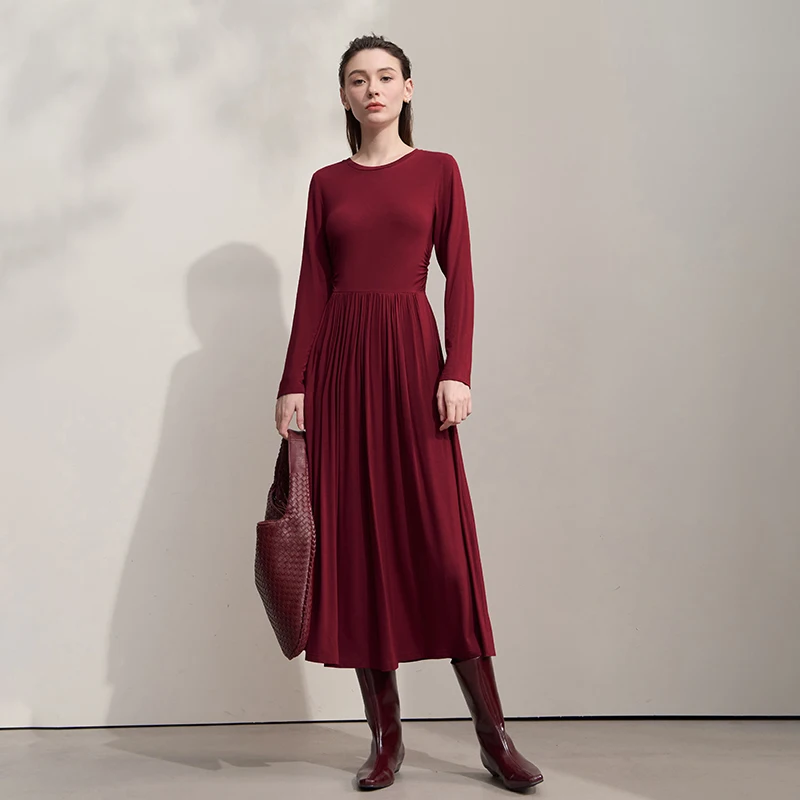 AMII فستان طويل المرأة سليم س الرقبة طويلة الأكمام ثوب أنيق للمرأة 2025 الخريف جديد محبوك ملابس السيدات غير رسمية 12523170