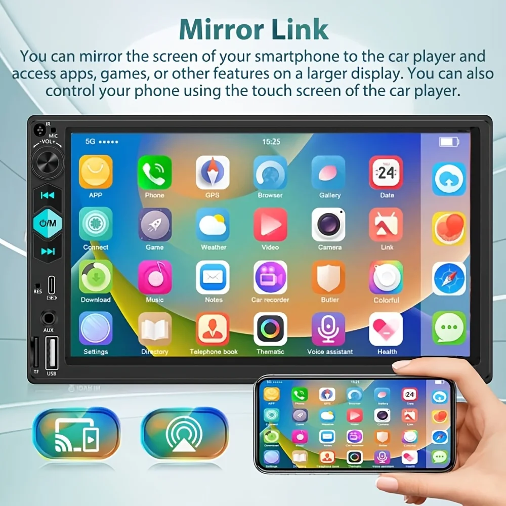 7 ''شاشة تعمل باللمس سيارة مشغل MP5 2DIN ستيريو سيارة عالمي مع كاميرا عكسية BT اللاسلكية مرآة ربط راديو FM USB/TF/AUX/Type-C