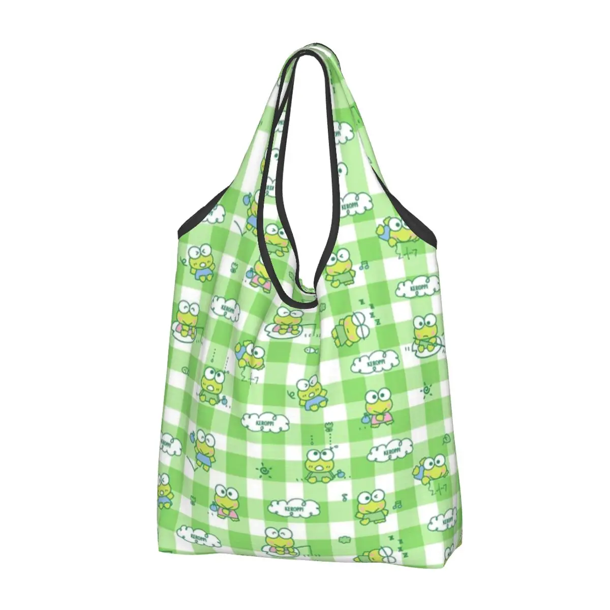 Aangepaste Keroppi Cartoon Patroon Boodschappentas Vrouwen Draagbare Grote Capaciteit Boodschappen Tote Shopper Tassen