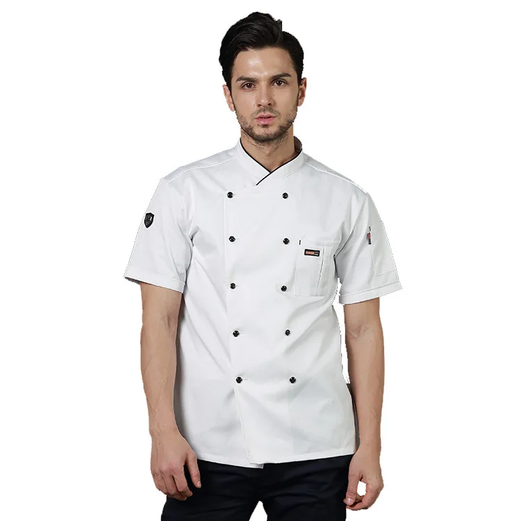 Food Service Restaurante Chef Uniformes para Homens e Mulheres, Vestuário de Cozinha, Manga Curta, Casacos Double Breasted Catering, Uniforme de Ferramentas