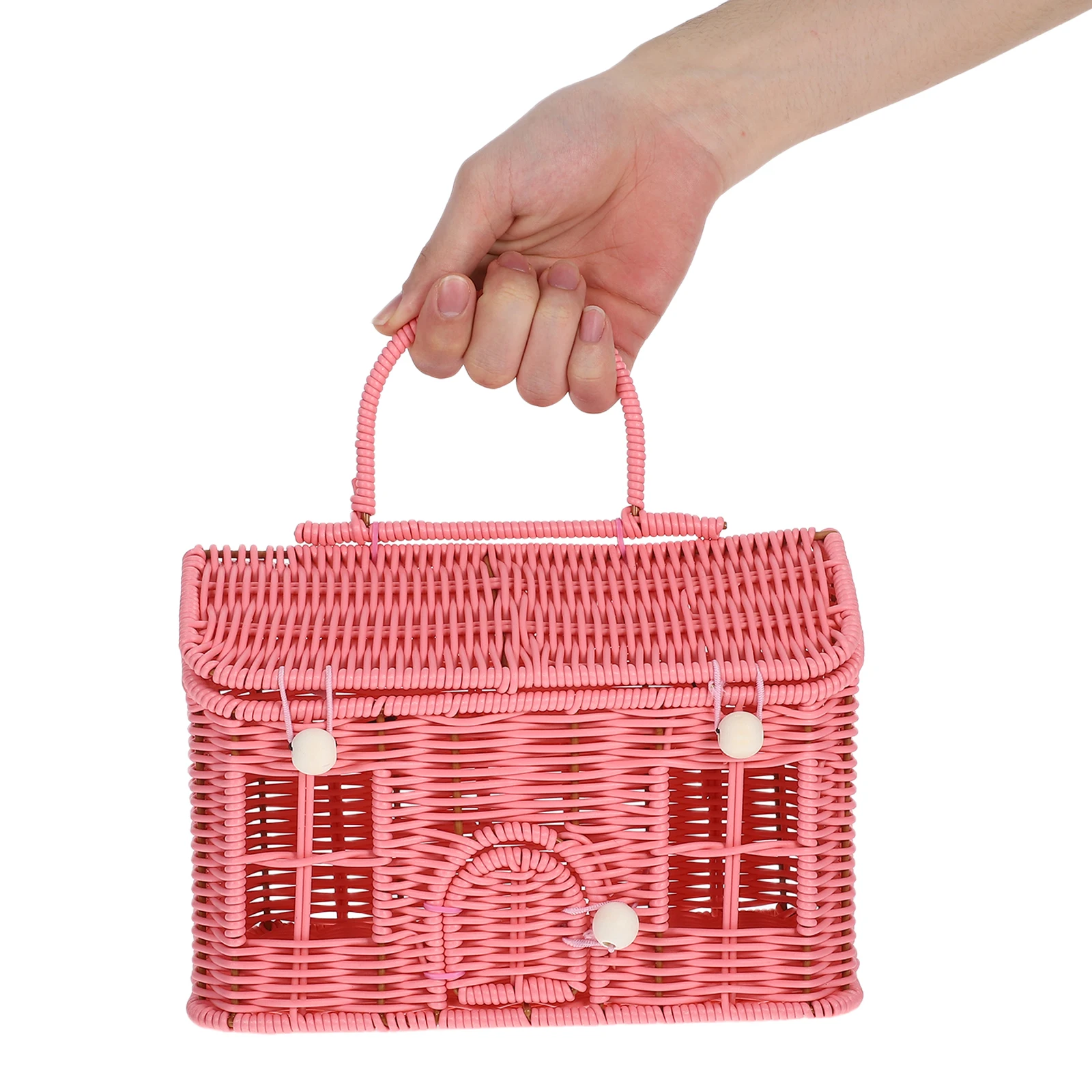 

Rattan Picnic Basket Woven House Small with Lid Pp Handheld Vegetable Decorative Baskets Storage