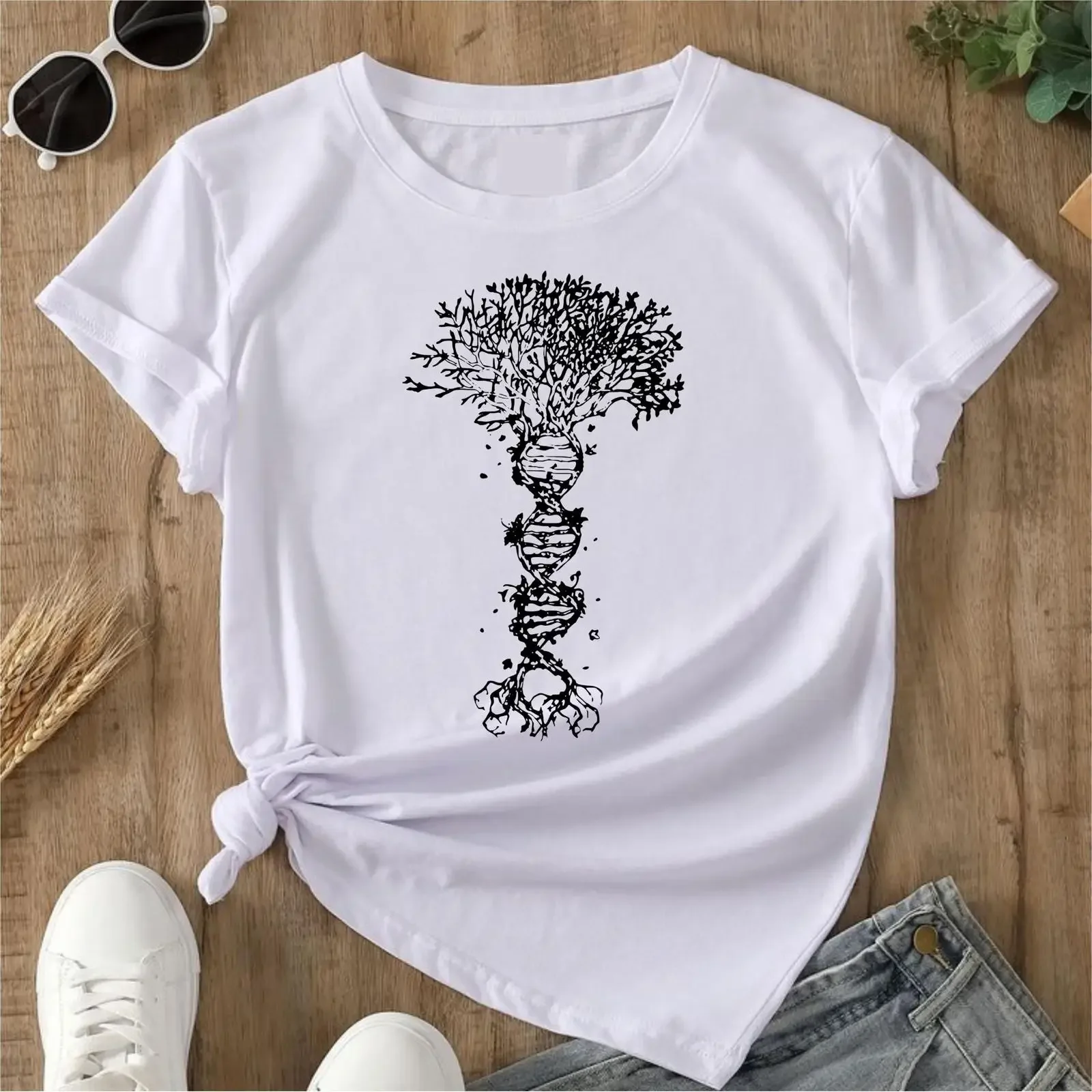 DNA Tree of Life T Shirt Science Biology Cotton Novelty Nature Chemistry Illustration Casual Top vintage Washed Breathable