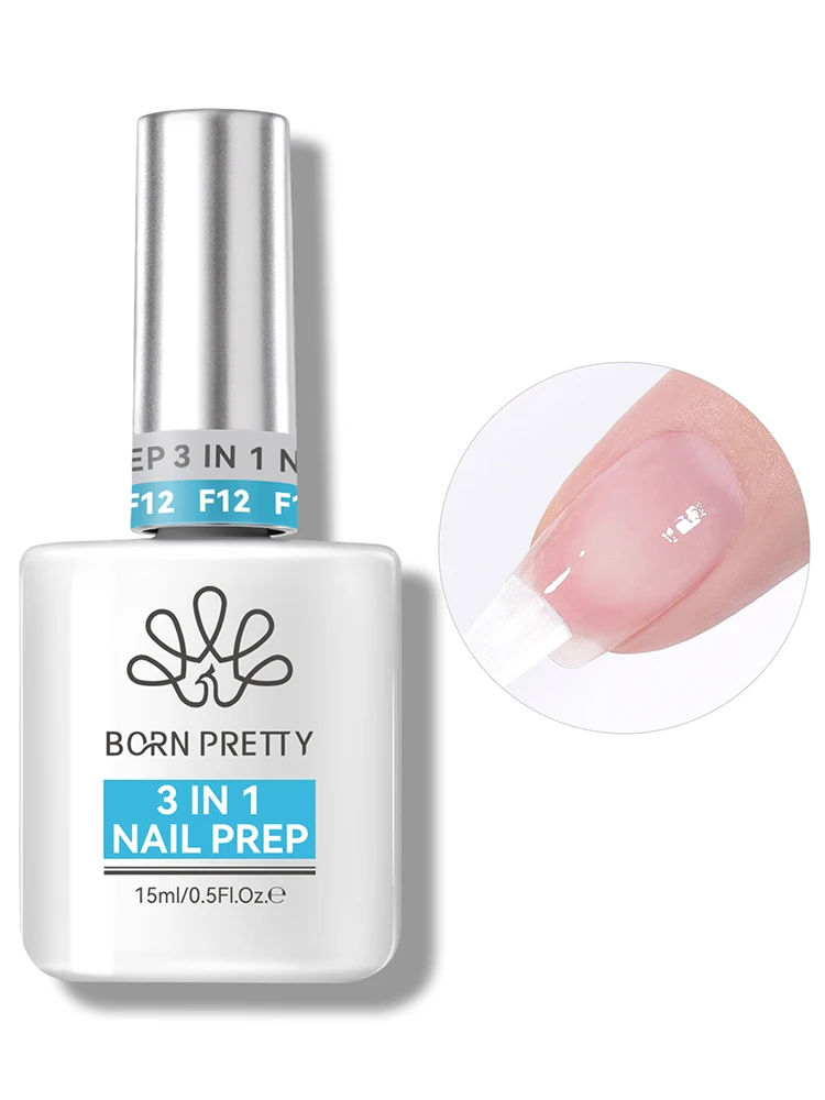BORN PRETTY 15 ml 3-in-1-Nagelzubereitung, dehydrierender, säurefreier Nagelprimer, Nagelpflege, multifunktionaler Soak Off UV-Lack, Maniküre