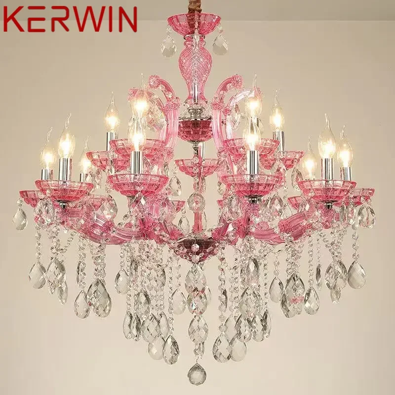 KERWIN LuxuriousCandle Pendent  Lamp European Style Crystal Lamp Art Living Room Restaurant Villa Staircase Duplex Building