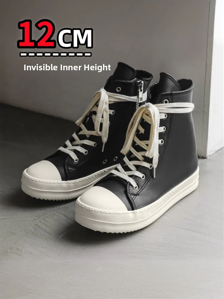 

Casual High-Top Canvas oes with Height-ing Feature for Men And Women Leather Surface Street Sle Thi Bot oes