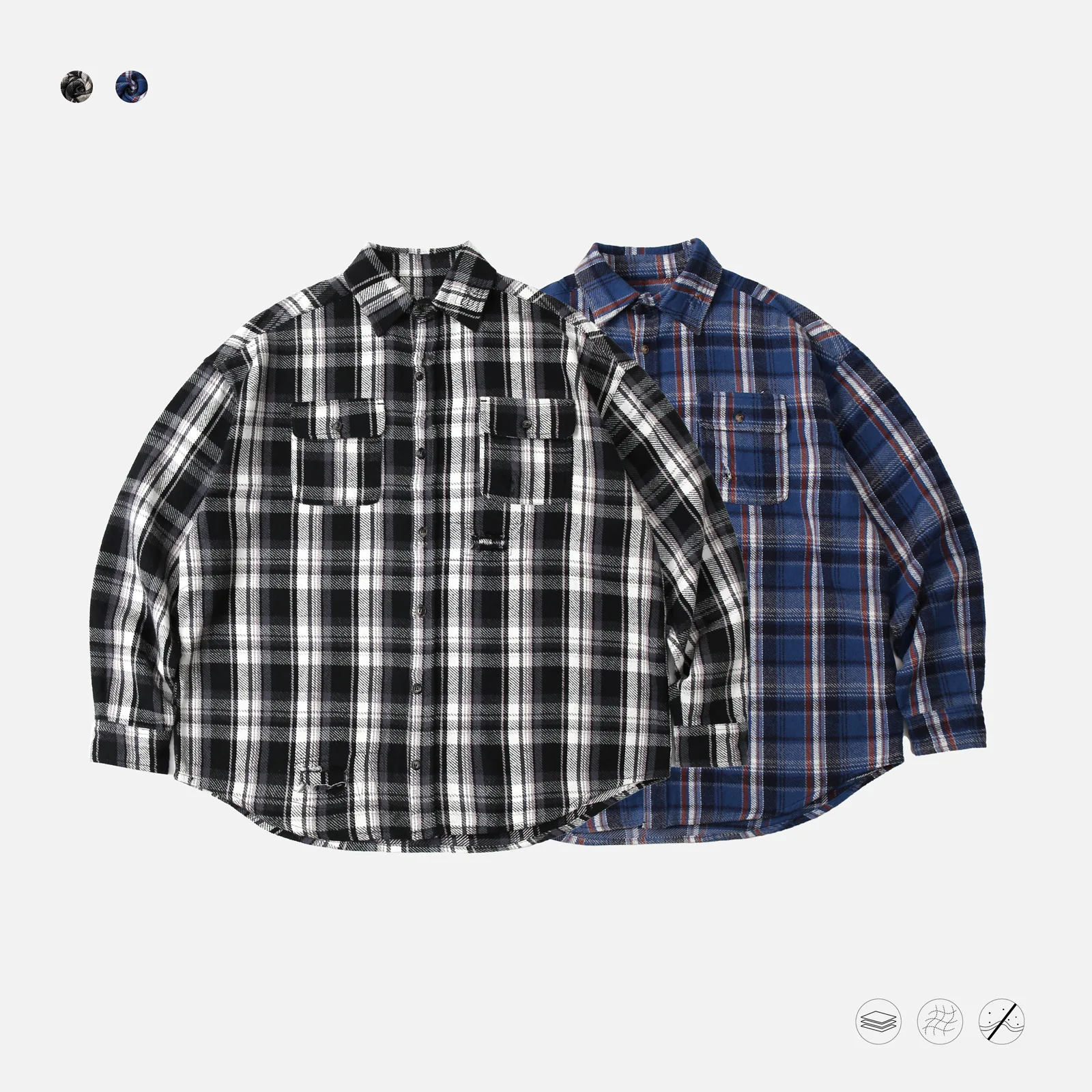 

Loose Fit Men's Long Sleeve Shirt Jacket Retro Washed Faded Casual Style Japanese Design Polyester Blend Fabric Youth Spring