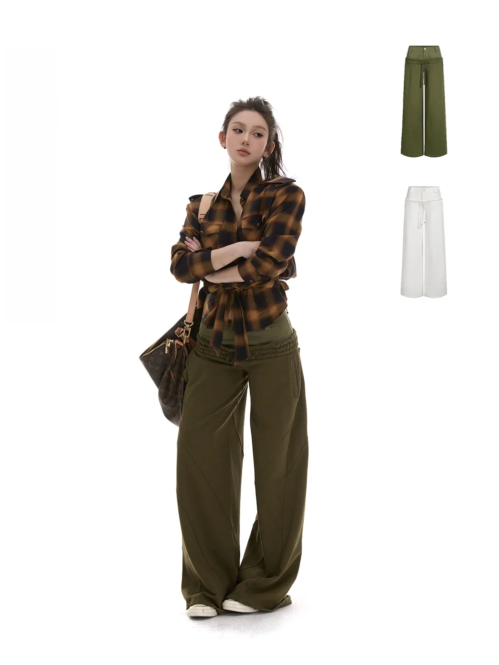 

Itsdinn Low Waist Wide Leg Pants Casual Basic Sle Women's ort Crotch Spliced Long Sweatpants for Commuting Spring Cotton