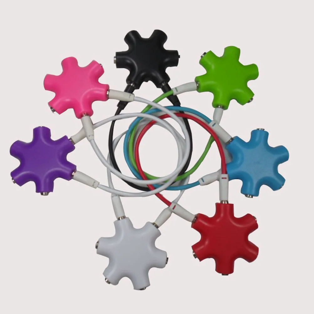 

3.5Mm Headphone Splitter 6 Port Audio Splitter Adapter For Earphone Stereo Cable Shared Music 5 Outputs Purple