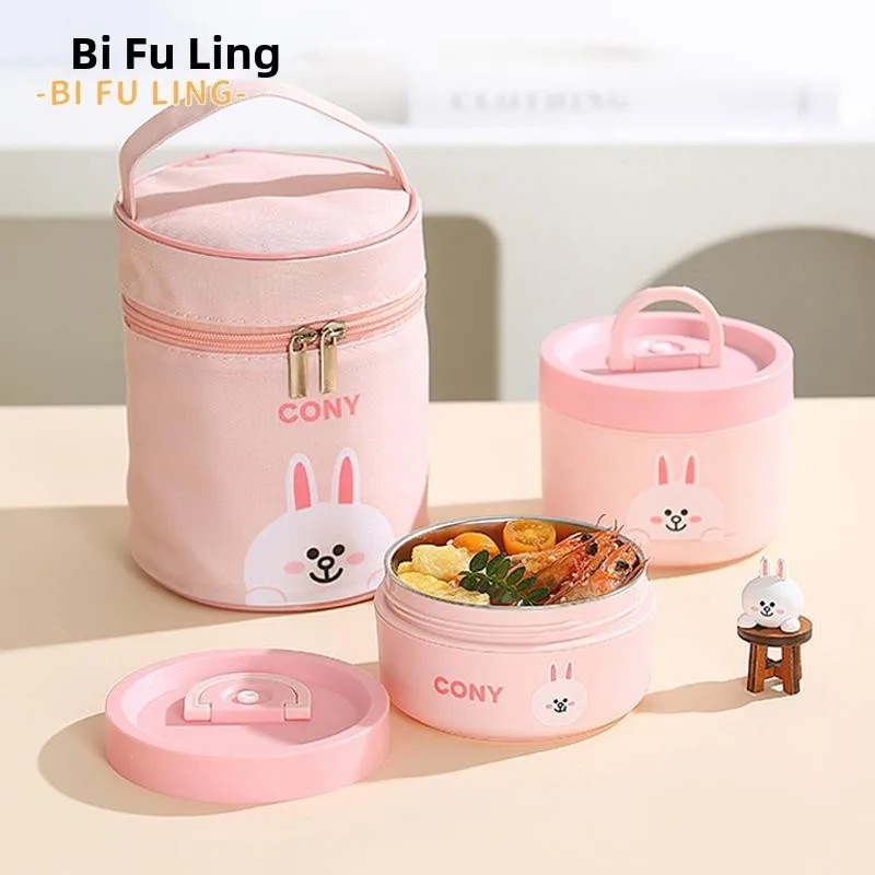 

Термоизолированный ланч-бокс из нержавеющей стали 304 с мультяшным дизайном, портативный, с функцией подогрева, для наполнения водой, контейнер для еды, круглой формы, большой емкости