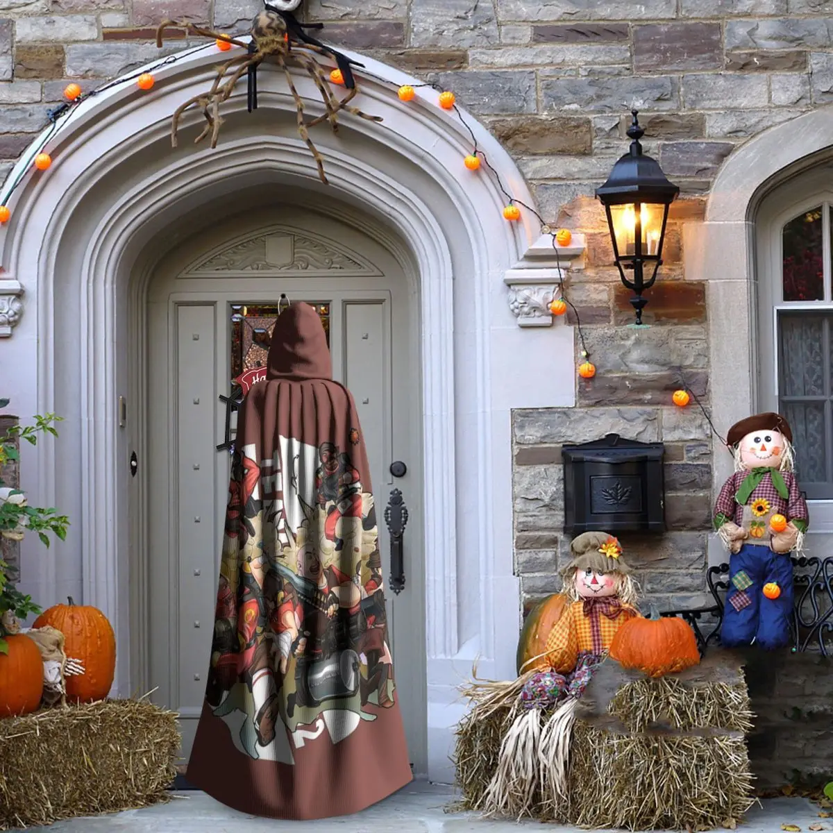 فريق القلعة 2 لعبة عمل فني ملصق طويل مقنع عباءة ساحرة القرون الوسطى زي تأثيري كيب هالوين مصاص دماء الكبار للجنسين