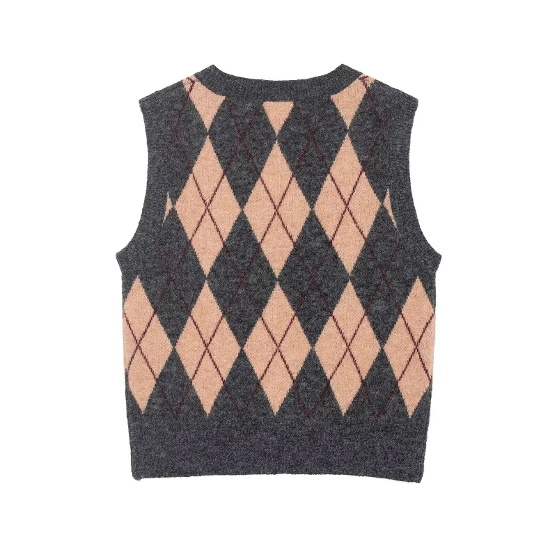 

Осенний жилет с круглым вырезом и ромбовидным узором, стильные вязаные топы, женский мягкий универсальный пуловер, свитер, женская повседневная классическая одежда