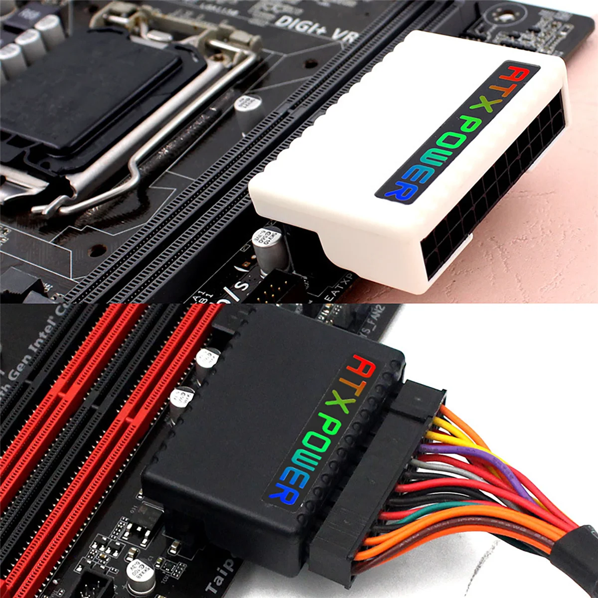 ATX 24 Pin to 90 Degree Power Plug Adapter RGB Motherboard Power Supply Cable Modular DIY Mounting Accessessory White