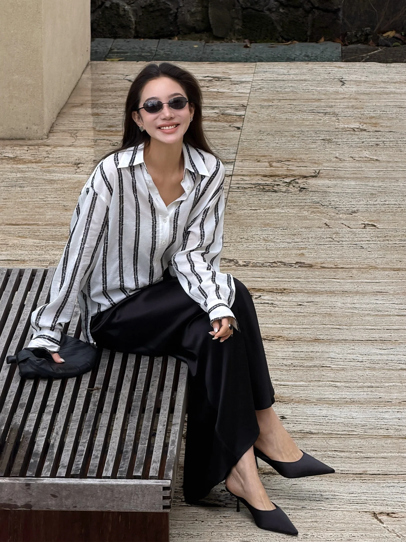 

Летняя тонкая шелковая рубашка в полоску Li Hui Er, женская свободная рубашка в стиле casual, с длинными рукавами, из смеси хлопка и шелка.