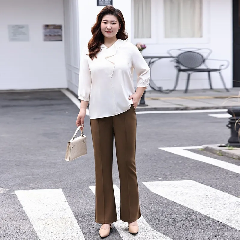 Bell Bottom Flare Pants Women Spring Summer Wide Legs Female High Waist Stretched Plus Size 5XL 6XL Formal Office Lady Trousers