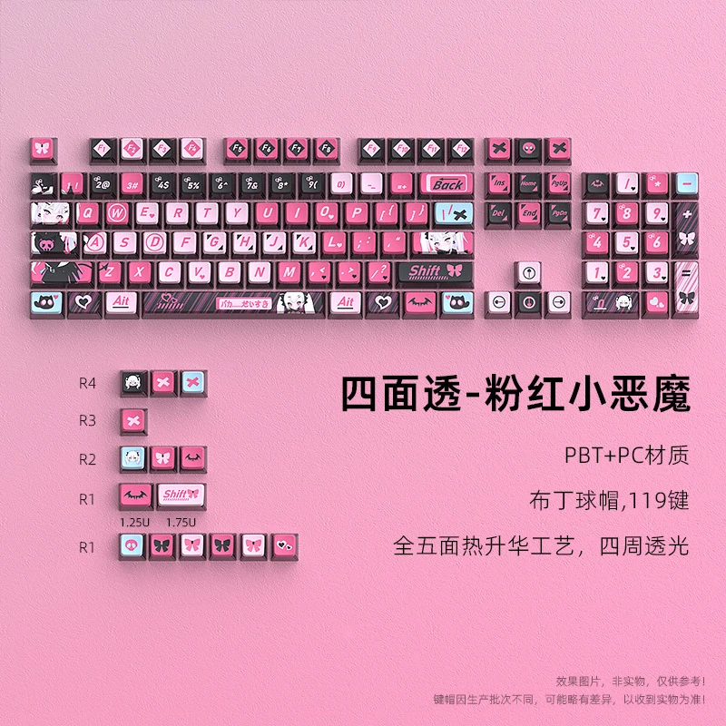 

Pink Little Devil Theme KeycapsSAHighly transparent on all four sidesPBTSublimation119Small full set