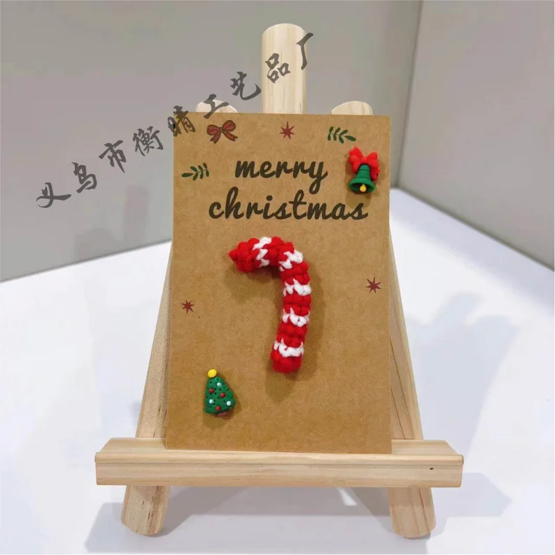 Cross-Border Amazon Hot Selling Christmas Greeting Cards Handmade Crocheted Gift Creative Wool Woven Hard Kraft Paper