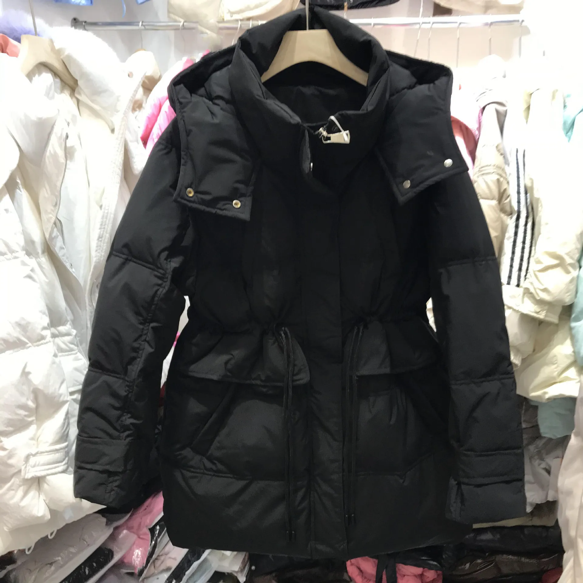 Women's Casual Commute Pure Color Long Sleeve Hooded Thickened Down Jacket Coat for Autumn Spring Winter