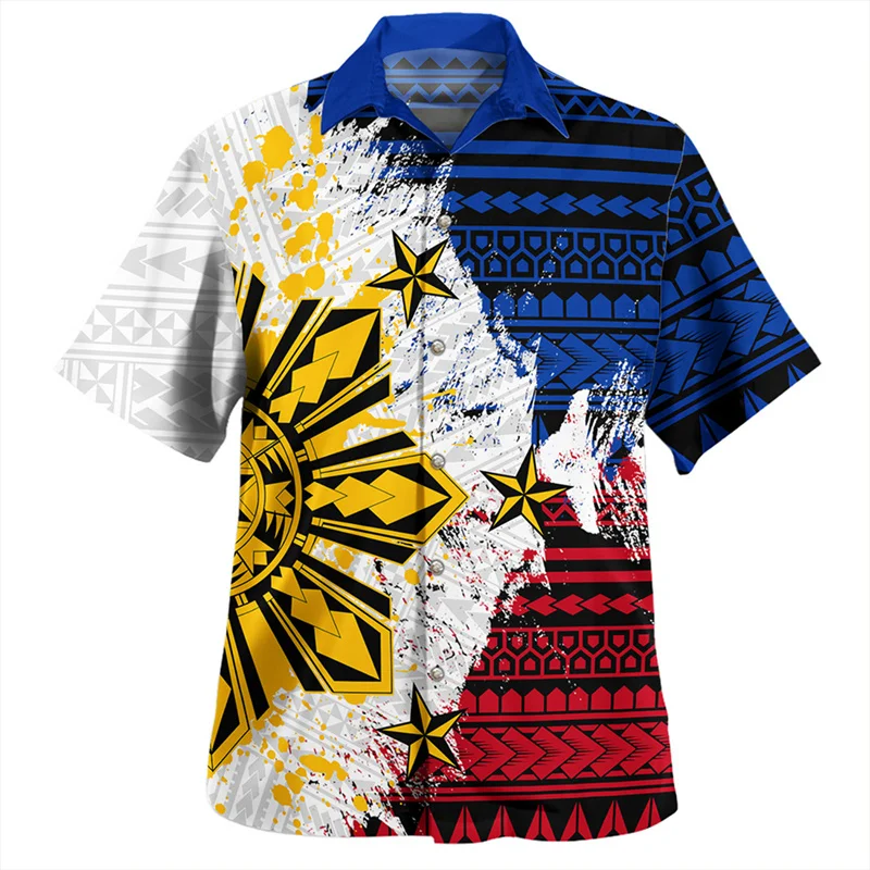 New Harajuku Summer 3D Polynesian Philippines National Flag Rugby Print Shirts Philippines Coat Of Arm Graphic Short Shirts Tops