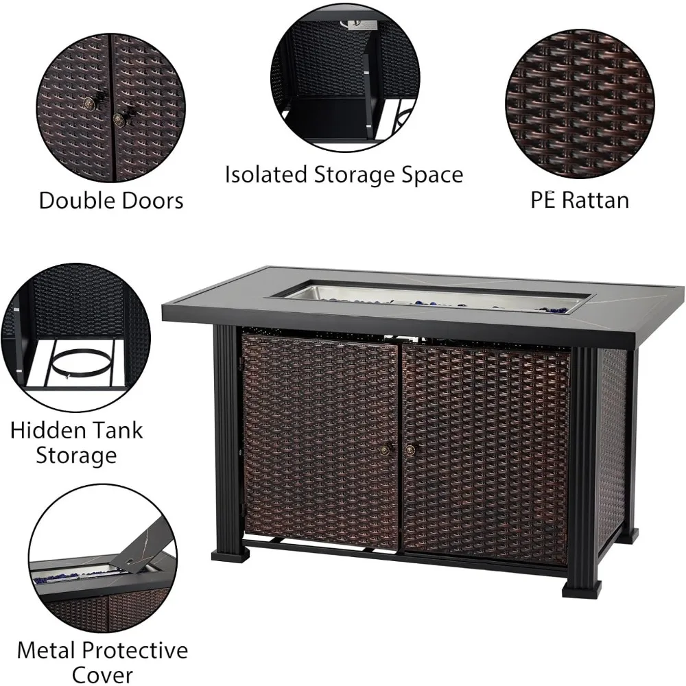 

44-Inch Outdoor Propane Fire Pit Table, Dual-Purpose Patio Heater, 50,000 BTU Gas Fire Pit with Weather-Resistant Cover