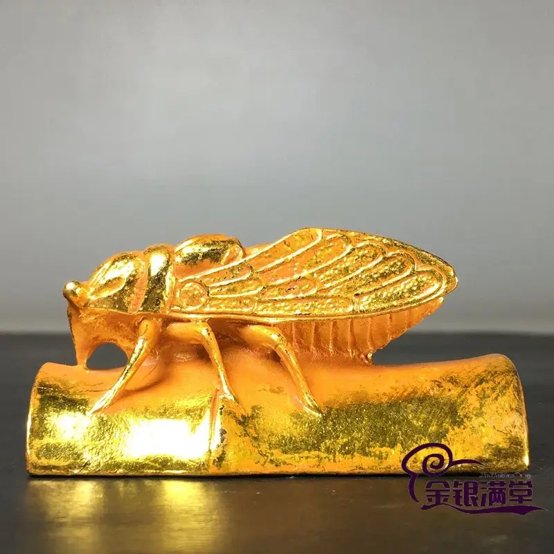 Gilt Cicada paperweight Ornament Decoration Tea Pet Figurines Desk Decor Accessories