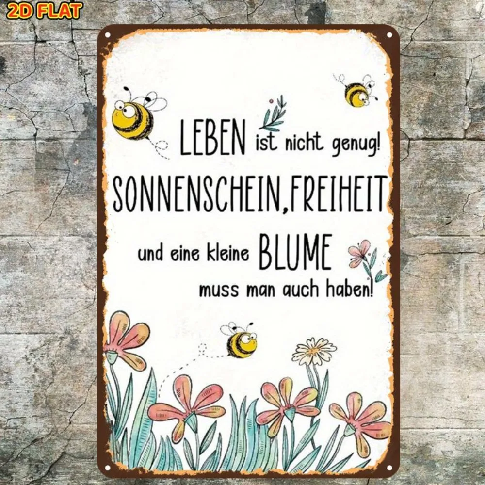 2D Flachy 1p ,Vintage Humorous German Life Quote Metal Wall Art, Vintage Bee Flower Sign for Garden, Patio & Nature Lover Gif