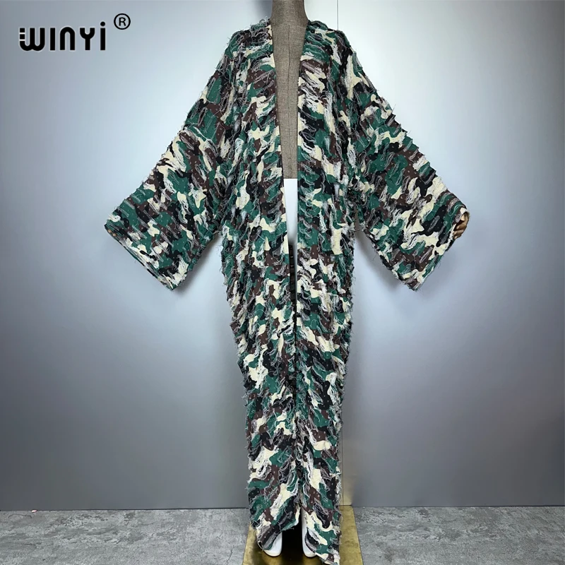 

WINYI Africa kimono for women Camouflage holes denim cardigan long down coat beach cover up hole cowboy cardigan fashion kaftan