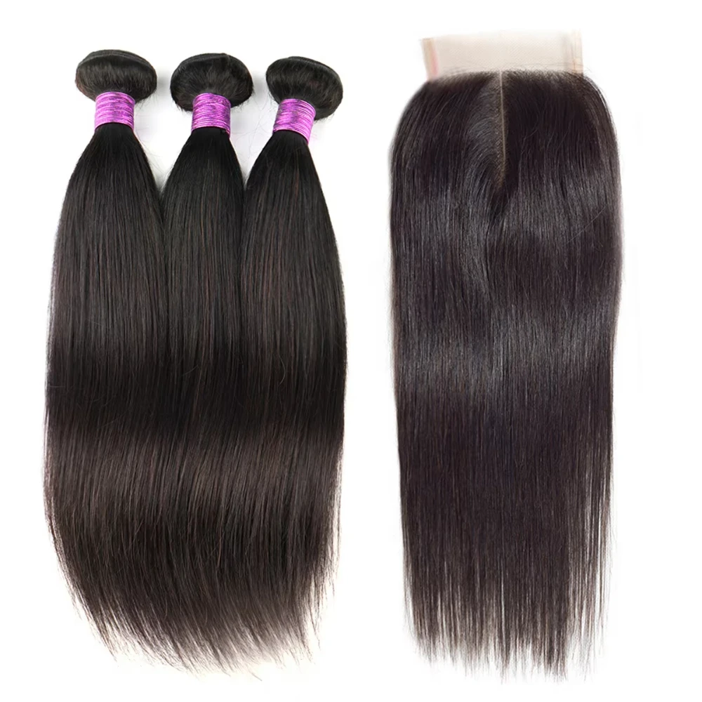 

Straight Human Hair Bundles with Closure Brazilian Remy 3bundle with 4x4 Lace Closure Straight Hair Bundles Weave Extension