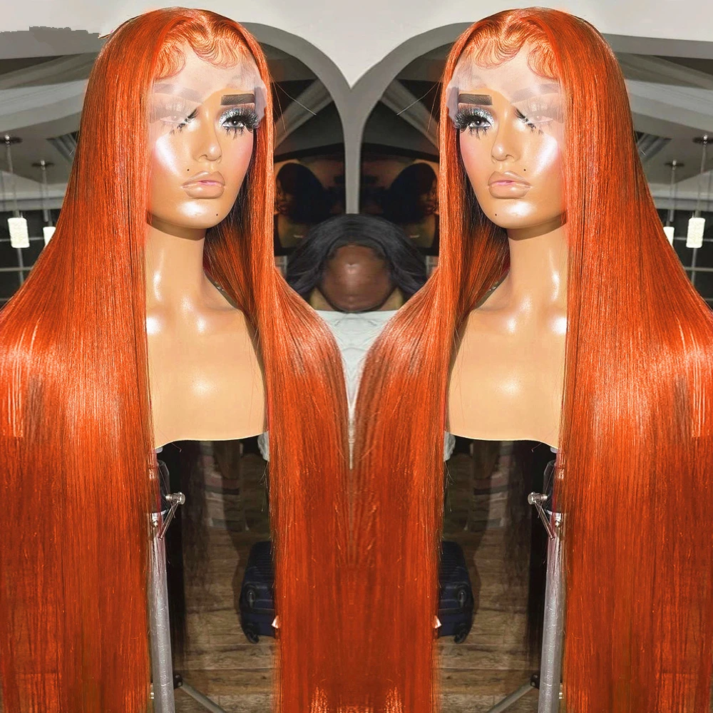 13x6 Straight Ginger Orange Lace Frontal Wigs Human Hair 30 32 36 Incn 13x4 Transparent Lace Front Wigs For Women 200 Density