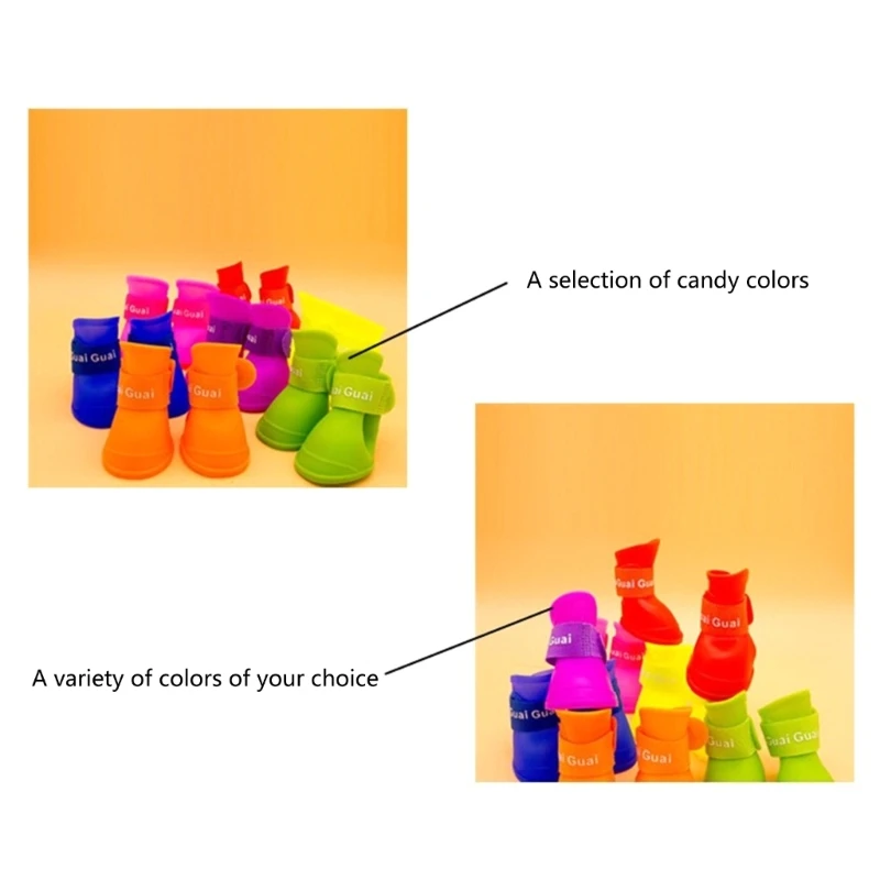 Pcs/Set Dog Boots Waterproof Silicone Shoes with Adjutable Strap Non-Slip Sole for Pet Outdoor for Small Medium Dogs Drop Ship