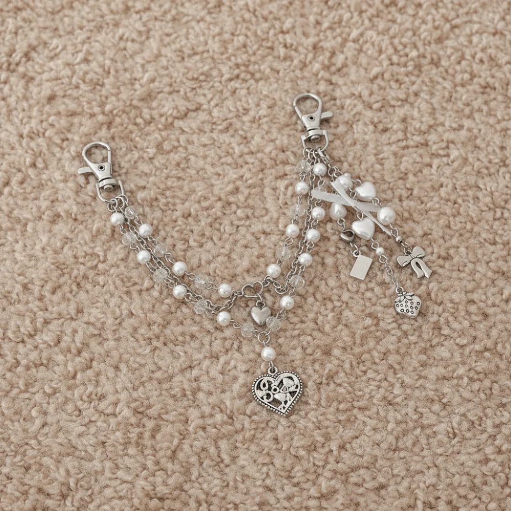 

Модный брелок для сумки из акрила и металла с имитацией жемчуга, многослойный дизайн в форме сердца, с бусинами, для женщин