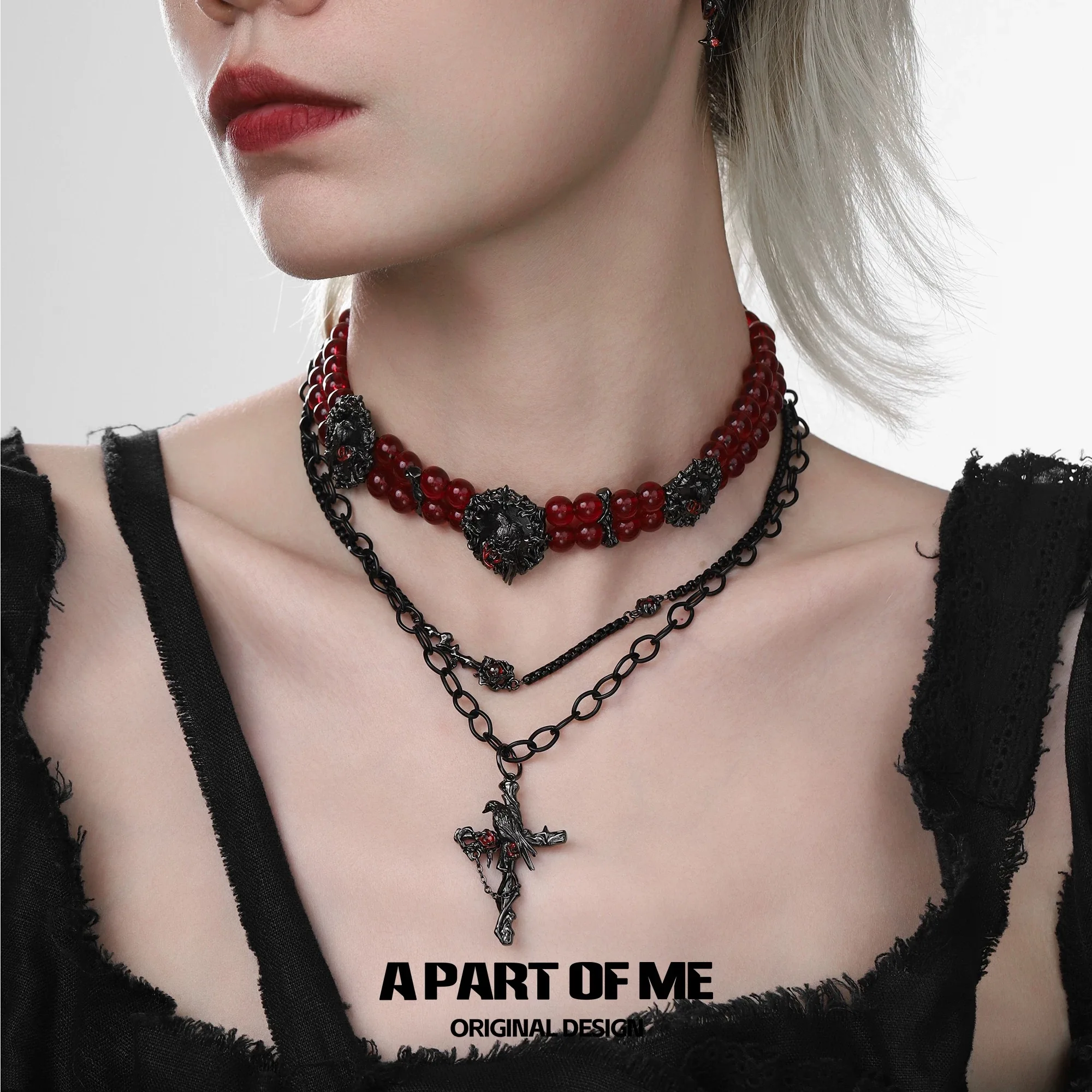 Original Crow Niche Necklace, Fashionable Double Layer Stacked Unique Design, Trendyy Cross Sweater Chain