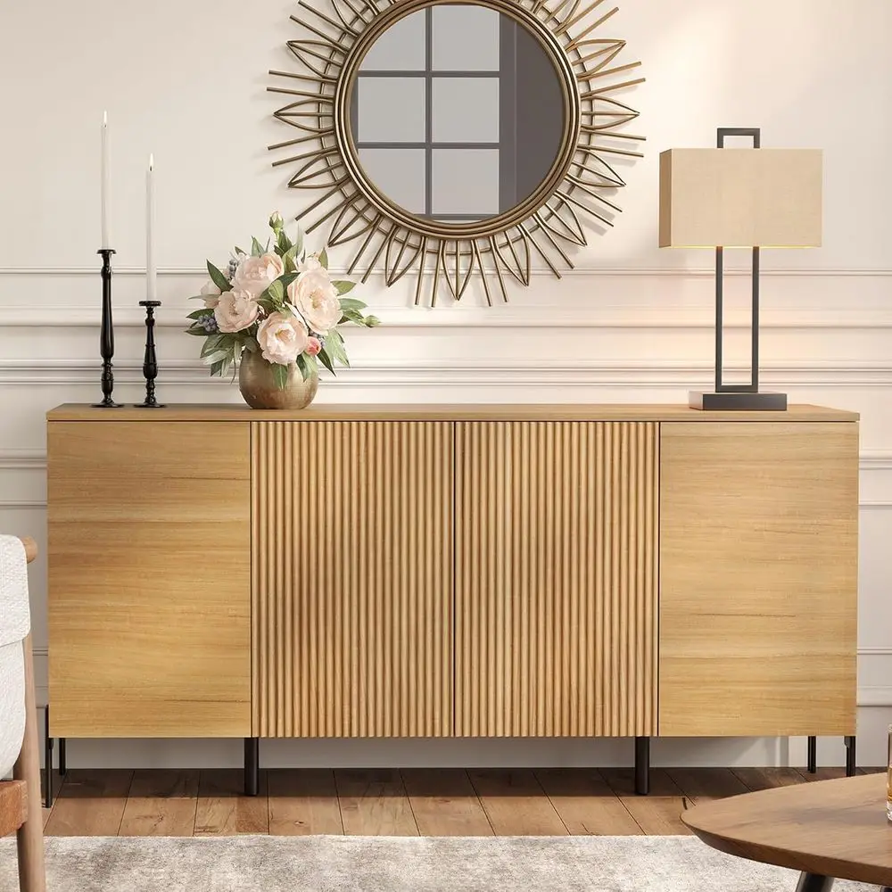 

61.5 Oak Large Sideboard with Storage, Dining Room & Kitchen Bar Organizer