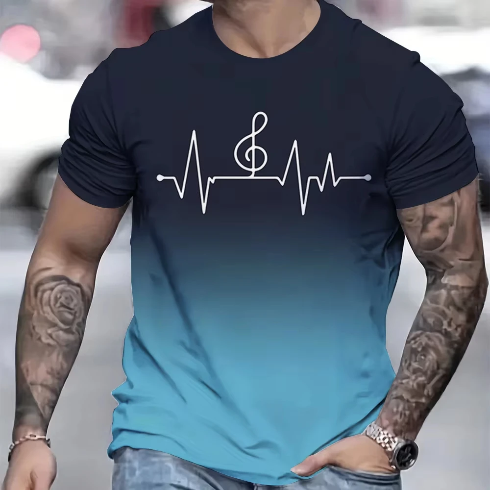 2024 New Men's T-Shirt Summer Gym Short Sleeved T-Shirt 3D Ripple Pattern Printed T-Shirts Oversized Outdoor Men Clothing Tops