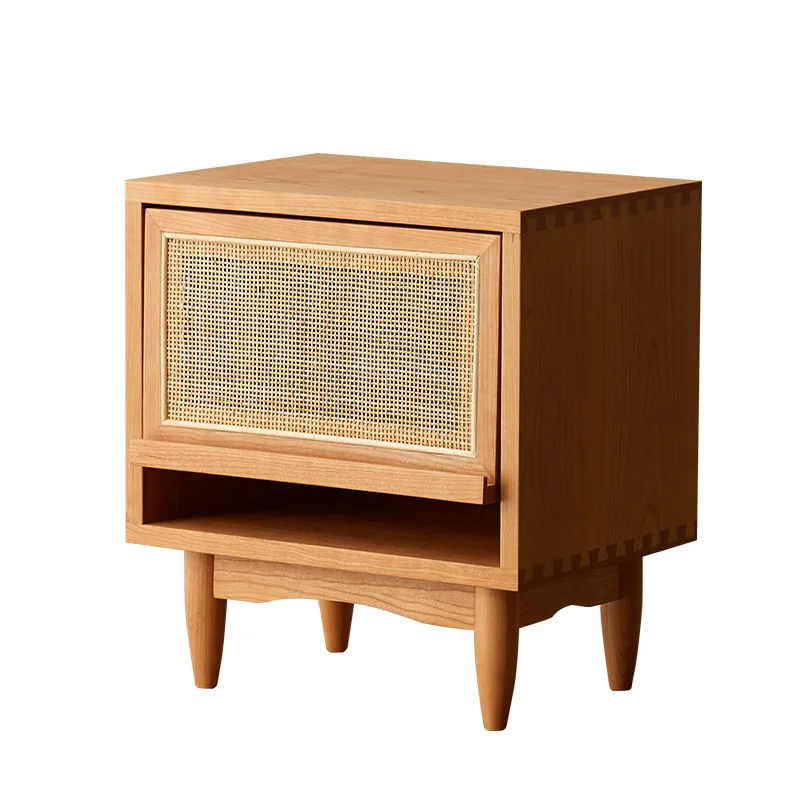 

Light luxury creative Nordic solid wood rattan cherry wood bedside table Modern simple small cabinet storage