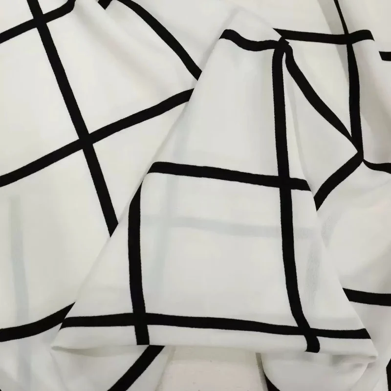 Black White Plaid Checkered Polyester Fabric Soft Designer Fashion Dress Curtain Tablecloth Handmade DIY Sewing Elegant Clothing