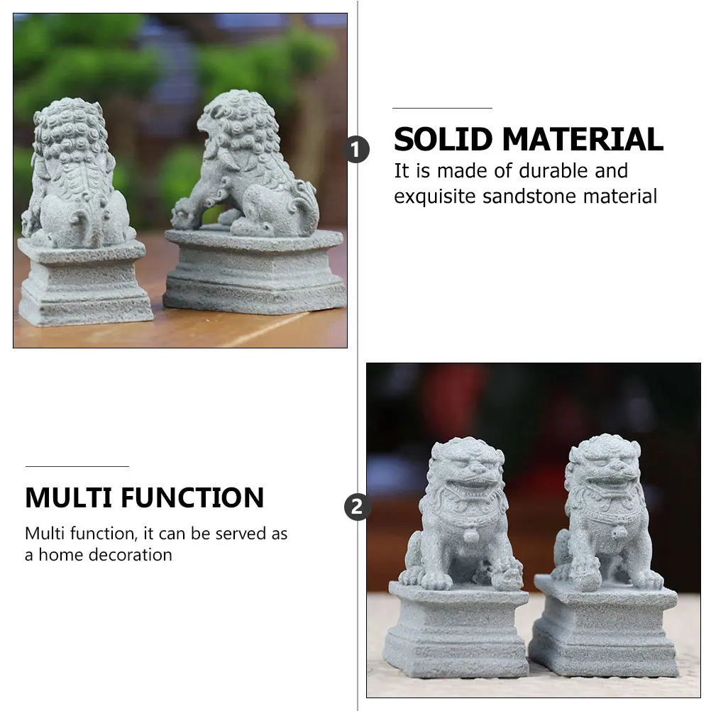 

2 Pcs North Lion Ornament Statues for outside Chinese Sandstone Ornaments Decorations