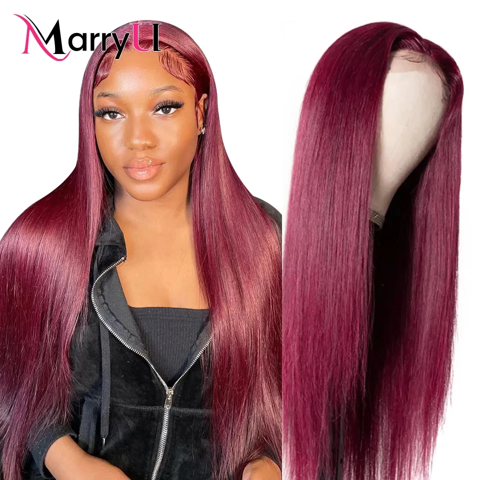 

Burgundy 99J Straight Wig 4x4 HD Lace glueless wigs human hair Brazilian Straight Lace Frontal Wig For Black Women Colored Wig